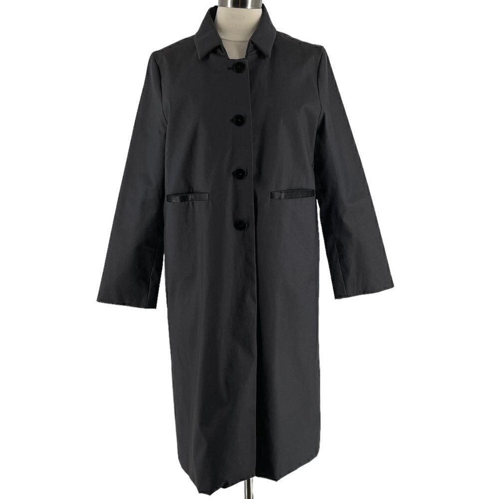 SALE Jane Post for Saks Fifth Avenue Black Single Breasted Long Raincoat Medium
